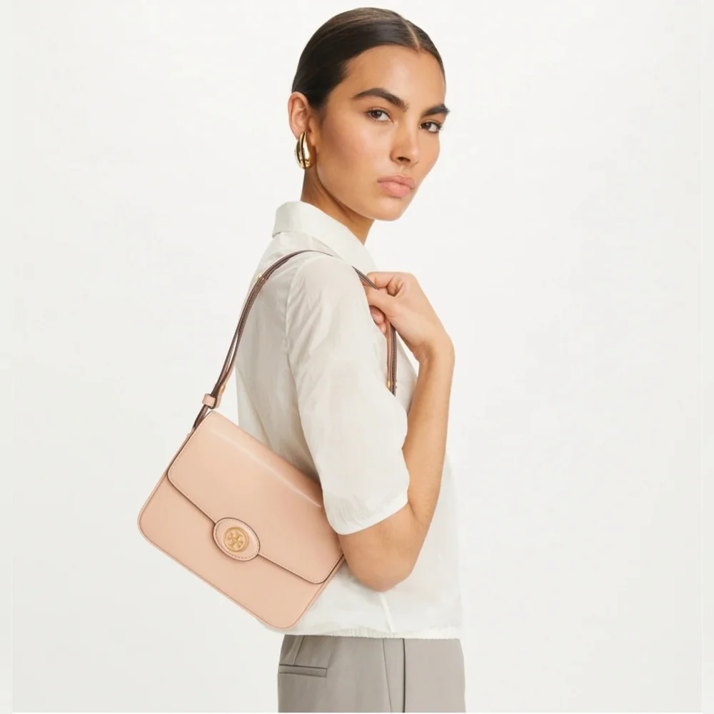 Tory Burch Authentic NWT Robison Spazzolato Convertible Shoulder Blush Color Bag